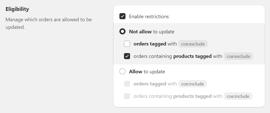 Restrict customers to edit specific orders