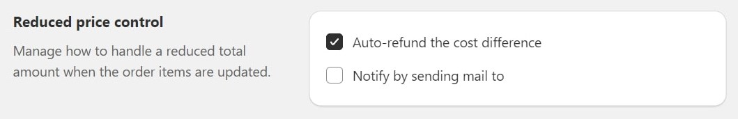 Automatic refund setting when order value decreases after customer order update in Shopify
