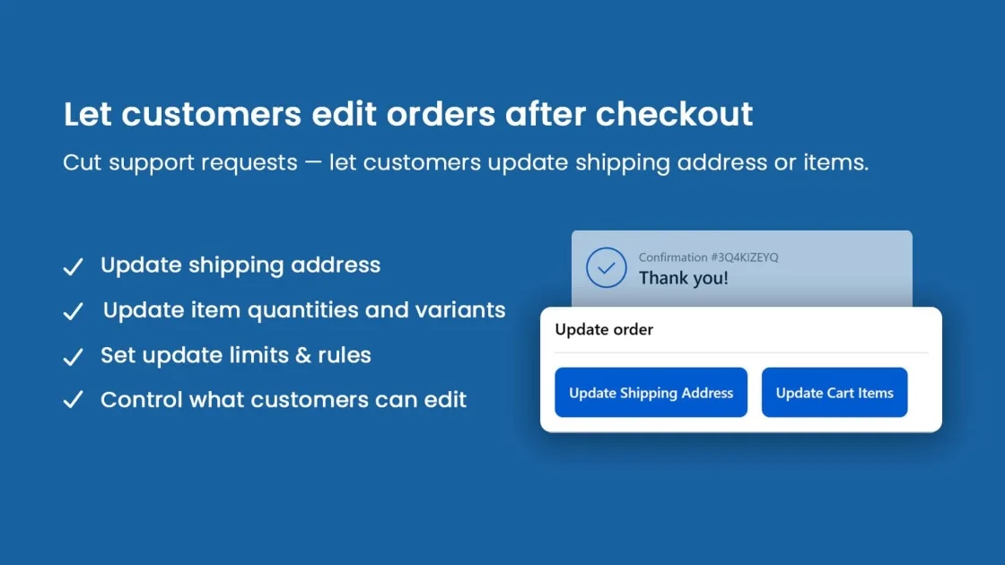 Shopify app for post-purchase order editing with widget